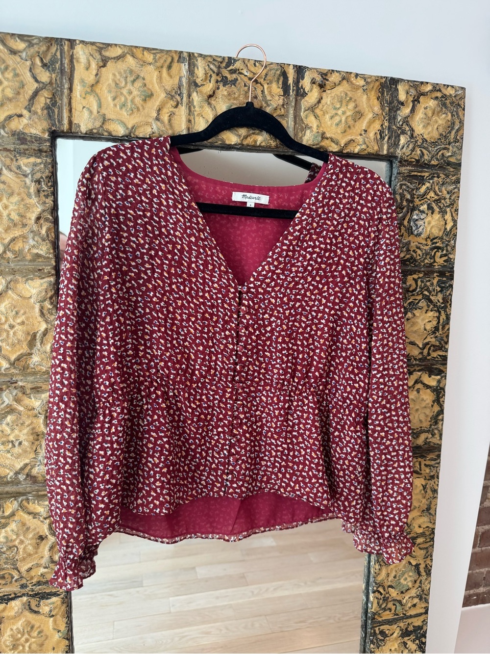 Madewell Burgundy Floral Button-Front V-Neck Blouse